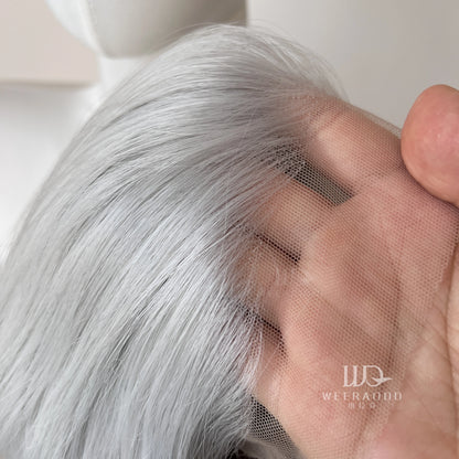 Sliver Gray 13x4 Synthetic Lace Front Wig for Women Cosplay Shoulder Length Mullet Synthetic Wigs Layers Ponytails Glueless Wigs