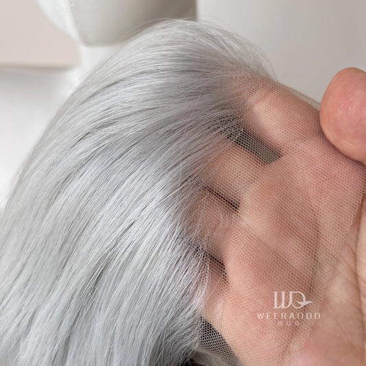 Sliver Gray 13x4 Synthetic Lace Front Wig for Women Cosplay Shoulder Length Mullet Synthetic Wigs Layers Ponytails Glueless Wigs