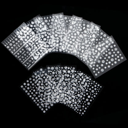 30Sheet/Set Christmas Nail Stickers 3D White Self Adhesive Snowflake Nail Sliders DIY Children New Year Stickers for Nails
