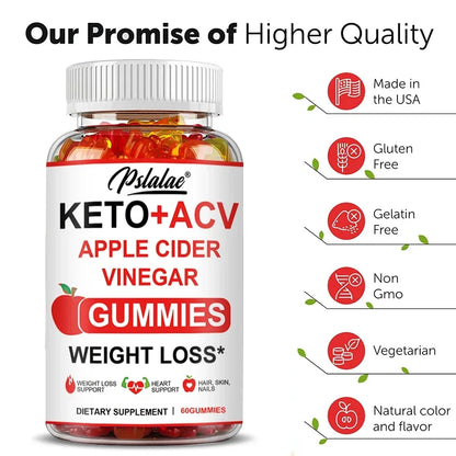 Keto Apple Cider Vinegar Gummies -  Helps with Weight Loss, Whitens Skin, Supplements with Apple Cider Vinegar & Vitamins, Vegan