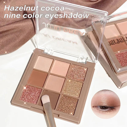 Matte Shimmer Eyeshadow Palette 9 Colors Waterproof Long Lasting Natural Nude Makeup Cocoa Brown Korean Style