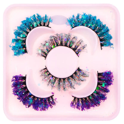 3 Pair Halloween Style Dreamy Sequins Glitter False Eyelashes Whole Strip Fluffy DIY Lashes Cosplay Stage Eye Makeup