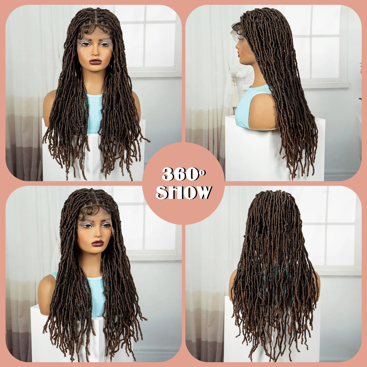 24Inch Full Lace Locs Braided Wigs with Baby Hair Lace Frontal Synthetic Braids Wigs for Black Women Natural HD Lace Braids Wigs