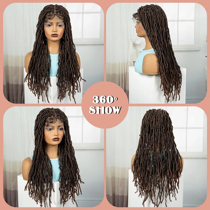 24Inch Full Lace Locs Braided Wigs with Baby Hair Lace Frontal Synthetic Braids Wigs for Black Women Natural HD Lace Braids Wigs