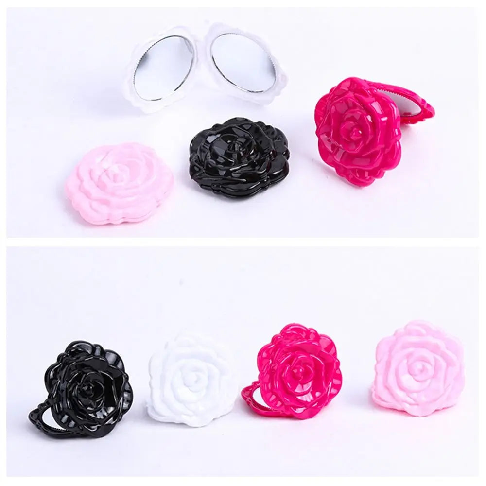 New Double-Sided Rose Flower Makeup Mirror Round Shape Handheld Mini Pocket Mirror Convenient Cosmetic Mirror Travel Beauty Tool