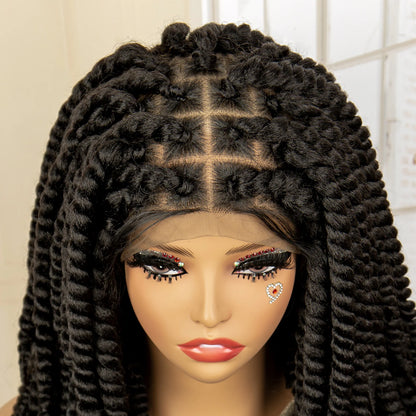 16 Inches Short Synthetic Full Lace Twist Braided Wigs Natural Knotless Box Braiding Wig for Black Women