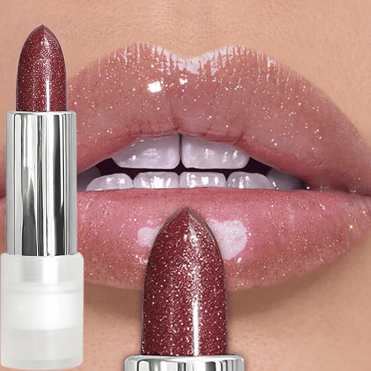 JUJU DREAM Shimmer Metallic Lipstick Long Lasting Waterproof Dark Red Lip Gloss Glitter Pearlescent Lip Makeup