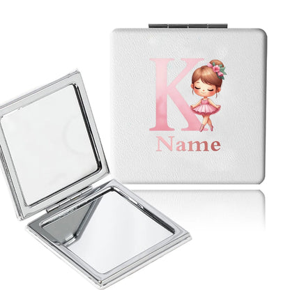 Customized Name PU Handheld Makeup Mirror Cover Dressing Double-Sided Portable Foldable Pocket Cosmetic Mirror