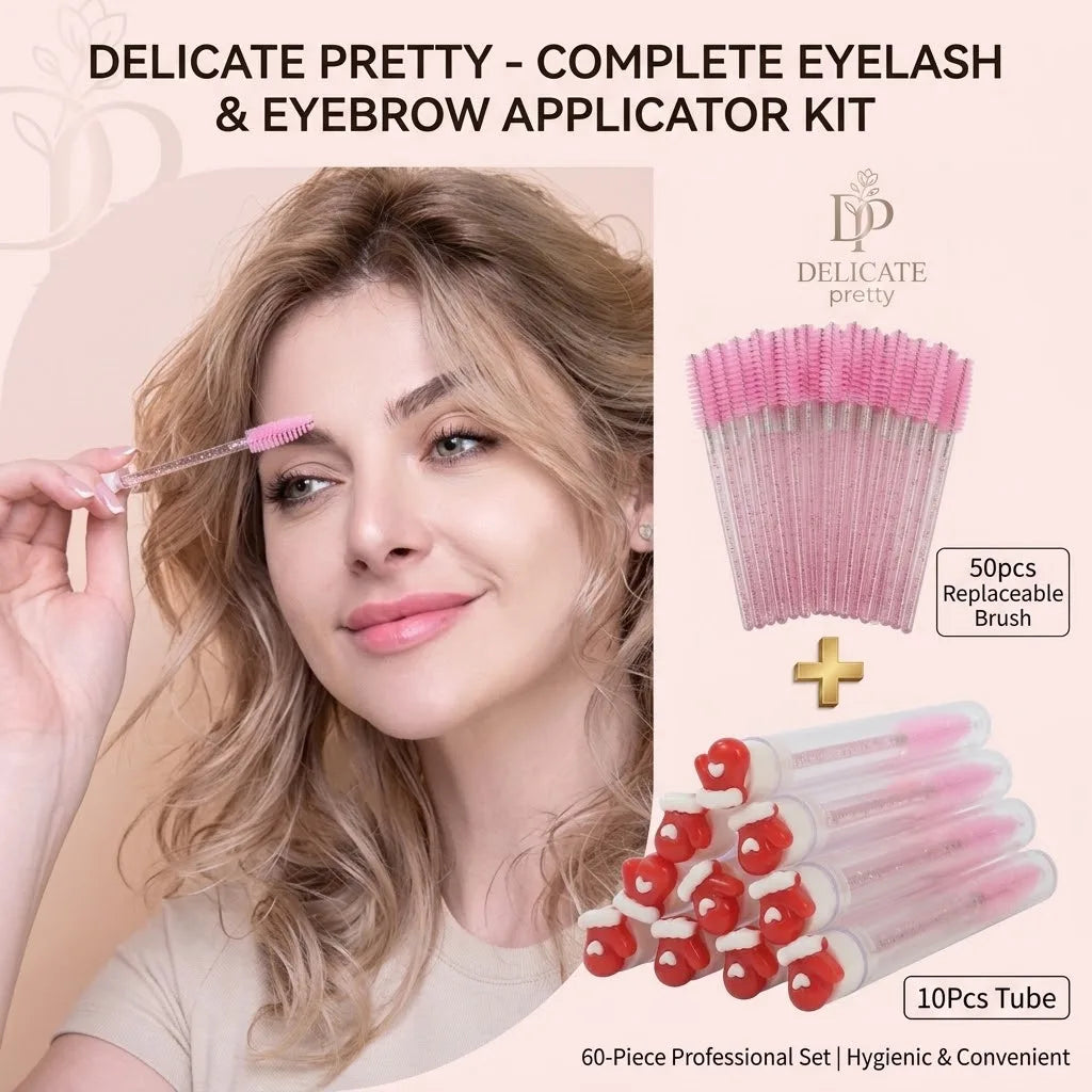 10PCS Christmas Mascara Wand in Tube with 50pcs Nylon Bristles for Eyelash Extension and Replacement Eyelash Brush Eyelash Comb