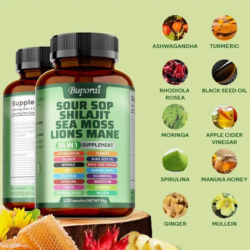 24-In-1 Soursop Supplement - Rich in Antioxidants, Promotes Skin, Joint and Bone Health, and Boosts Immune Function, Vegetarian
