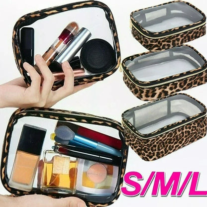 Transparent Leopard Print Clear Makeup Bag Large Capacity Travel Make Up Cosmetic Organizer Zipper Waterproof Cosmetic Bag
