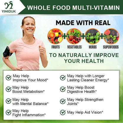 Whole Food Multivitamin Minerals Capsules, Supplement For Stress, Energy And Immune Support