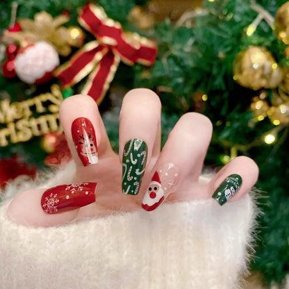 24Pcs/set Christmas Snowflake Christmas False Nails Nail Supplies Elk Pattern Christmas Fake Nails DIY Nail Accessories