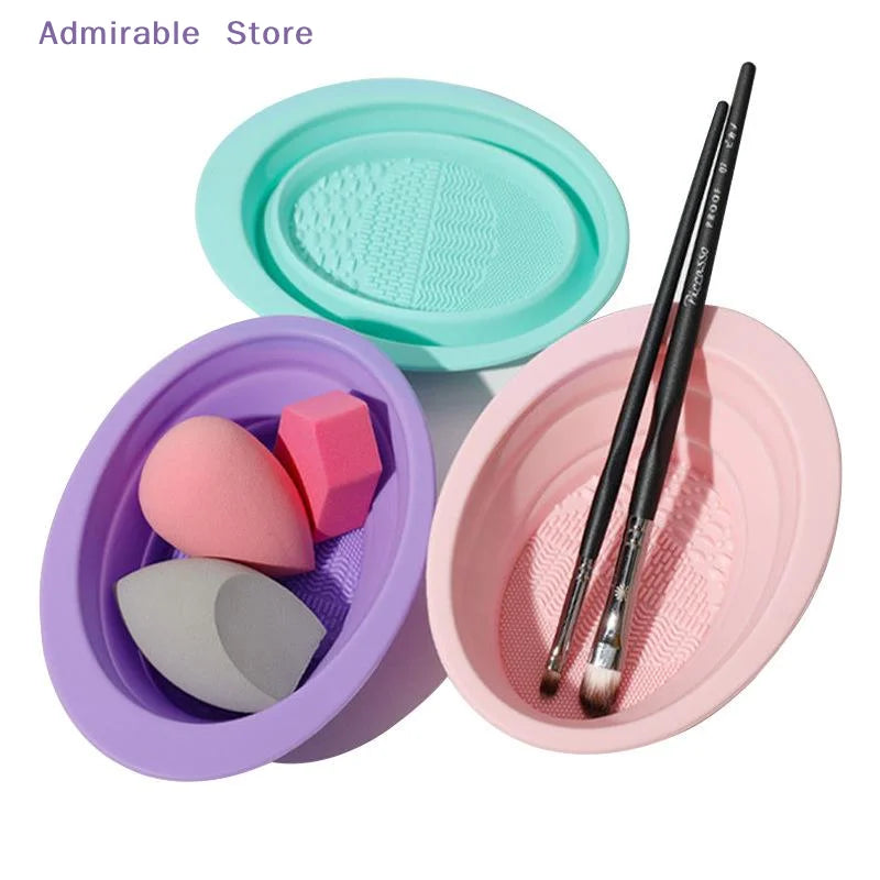 wSoft Silicone Makeup Brush Cleaner Folding Powder Puff Cleaning Bowl Eyeshadow Brushes Wash Clean Mat Beauty Tools Scrubber Box