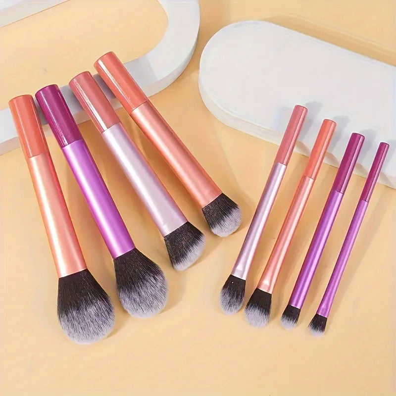 8 PCS Long‑Handle Makeup Brush Set, Multi‑Color Ultra‑Soft Brushes, Powder Blush Eyeshadow Brushes for Beginners