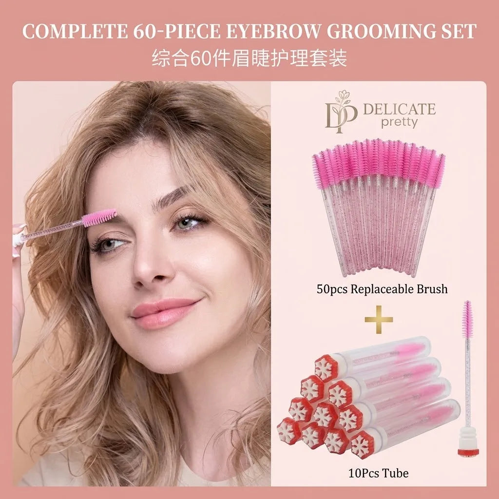 10PCS Christmas Mascara Wand in Tube with 50pcs Nylon Bristles for Eyelash Extension and Replacement Eyelash Brush Eyelash Comb