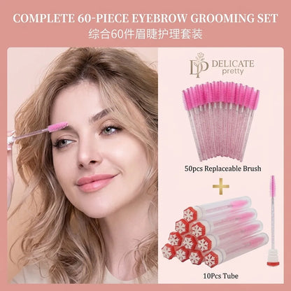 10PCS Christmas Mascara Wand in Tube with 50pcs Nylon Bristles for Eyelash Extension and Replacement Eyelash Brush Eyelash Comb
