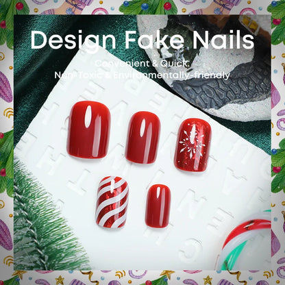 24PCS Short Christmas Press On Nails, Autumn Winter Ins European American Style False Nail Tips, Removable Manicure Nail Patches