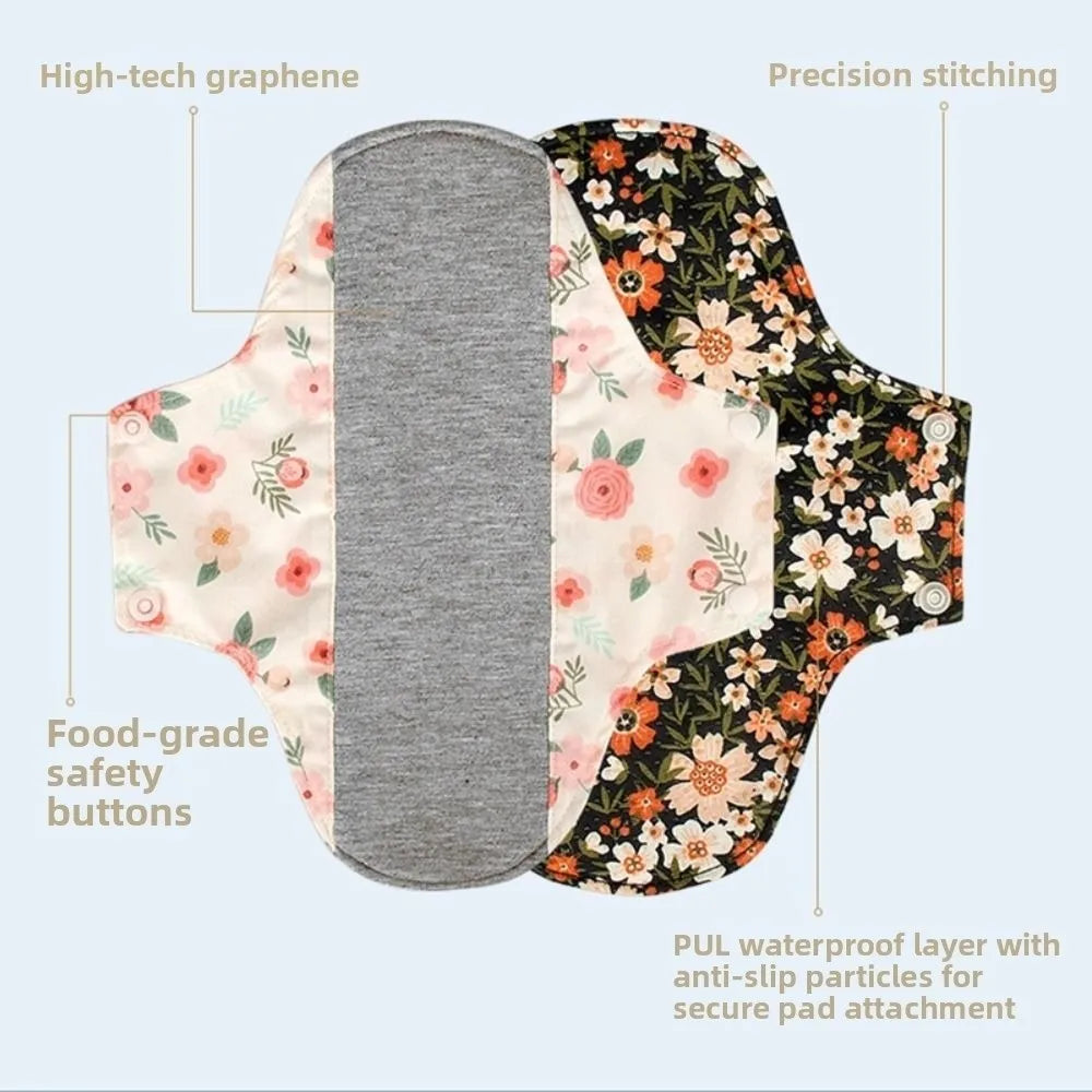 Graphene Reusable Sanitary Pads Leak Proof with Waterproof Layer Menstrual Cloth Pads Soft Anti-Slip Panty Liner Incontinence