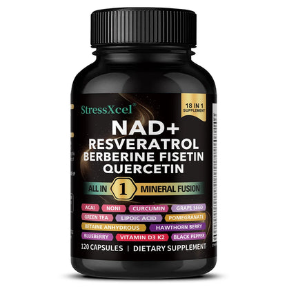 NAD+ Supplement with Resveratrol  & Quercetin - Boost NAD+ Levels, Energy & Anti-Aging Support - Vegan, 120 Softgels