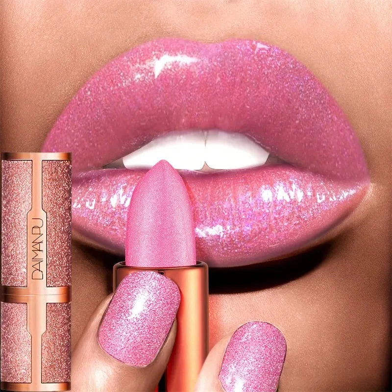 Rose Smoke Powder Lipstick Pearlescent Glitter Bright Starry Sky Glossy Diamond Velvet Lipstick Waterproof Durable Women Makeup