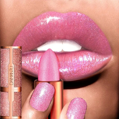 Rose Smoke Powder Lipstick Pearlescent Glitter Bright Starry Sky Glossy Diamond Velvet Lipstick Waterproof Durable Women Makeup