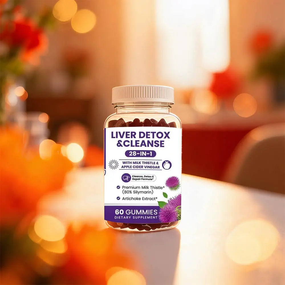 Milk Thistle Liver Support Gummies 28-in-1 Herbal Blend Apple Cider Vinegar Artichoke Daily Liver Wellness 60 Count