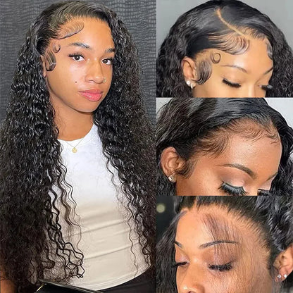 Peruvian Water Wave Human Hair Wigs 13x4 Transparent Lace Front Wig Pre Plucked Virgin Hair 4x4 Lace Closure Wig For Black Women