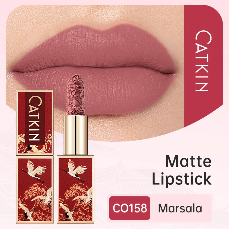 CATKIN Christmas Limited New Year's Lipstick for Lips CATKIN Moisturizing with Golden Glosses, Tone CP170 Crimson Pink, 3.6 G