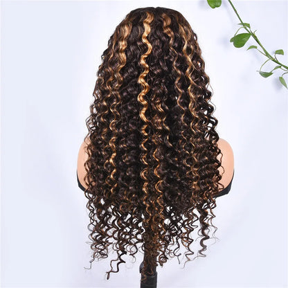 T1B/Orange Deep Wave Lace Closure Wig For Women Ombre Orange Lace Closure Human Hair Wigs With Baby Hair Remy Preplucked HairUGo