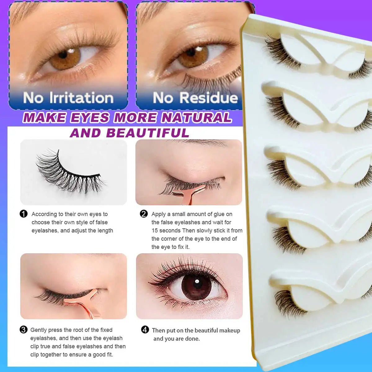 5 Pairs Brown & Black Half Lashes Wispy Clear-Band Cat-Eye Faux-Mink Fluffy Natural Look for Daily Halloween Christmas Cosplay