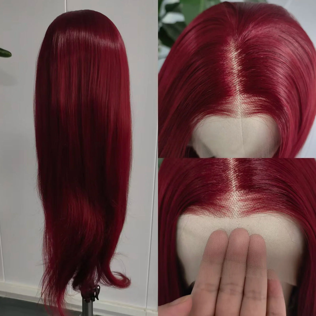 Burgundy Lace Front Wig Pre Plucked with Natural Hairline Long Layered Wig Glueless Synthetic Lace Front Wig for Women Daily Use