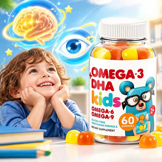 Omega 3 DHA Kids Gummies Brain & Cognitive Eye & Immune Health with Omega 6, 9 & Vitamin C Ages 2+ Non-GMO Gluten Free | 60ct
