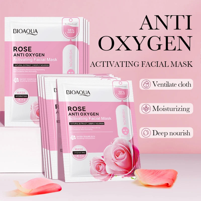 10pcs BIOAQUA Rose Facial Masks Moisturizing Whitening Anti Wrinkles Anti-aging Face Mask for Face Skin Care Products