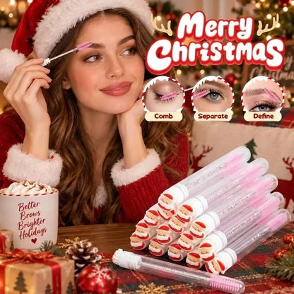 10pcs Christmas Mascara Eyelash Brush in Tube with Santa Claus Cap, Dust-Proof Reusable Mascara Wand Lash Applicator Makeup Tool