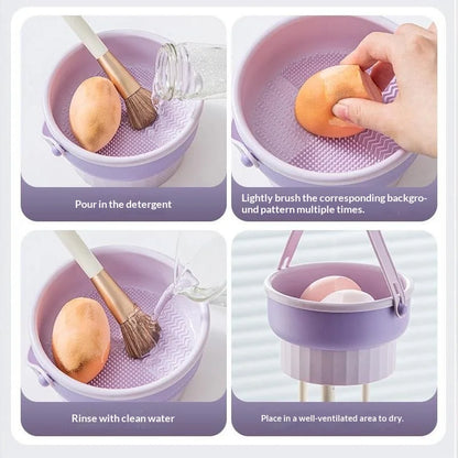 3-In-1 Foldable Silicone Makeup Brush Cleaner Mat & Drying Rack Lightweight Portable Cosmetic Brush Cleaner for Business Trips
