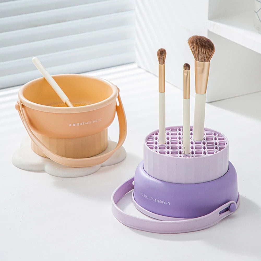 Makeup Brush Cleaning Bucket Washing And Drying Tools Beauty Makeup Powder Puff Cleaning Artifacts Drying Rack Storage Box