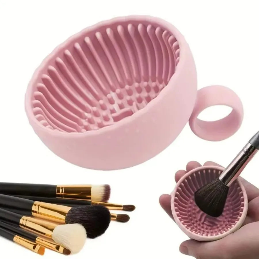 1Pc Silicone Makeup Brush Cleaning Bowl, Non-Slip Scrubber for Deep Cleaning All Facial Brushes, Portable Tool