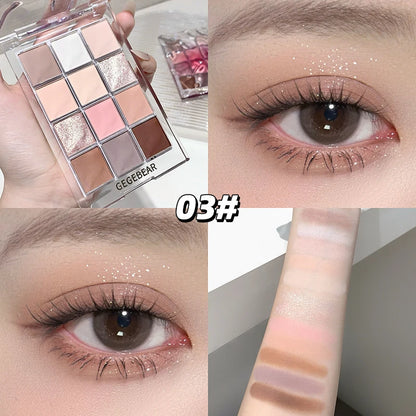 Gege Bear Water Wave Eye Shadow Plate 12 Color Eye Shadow Natural Fine Flash Matte Eye Shadow Plate