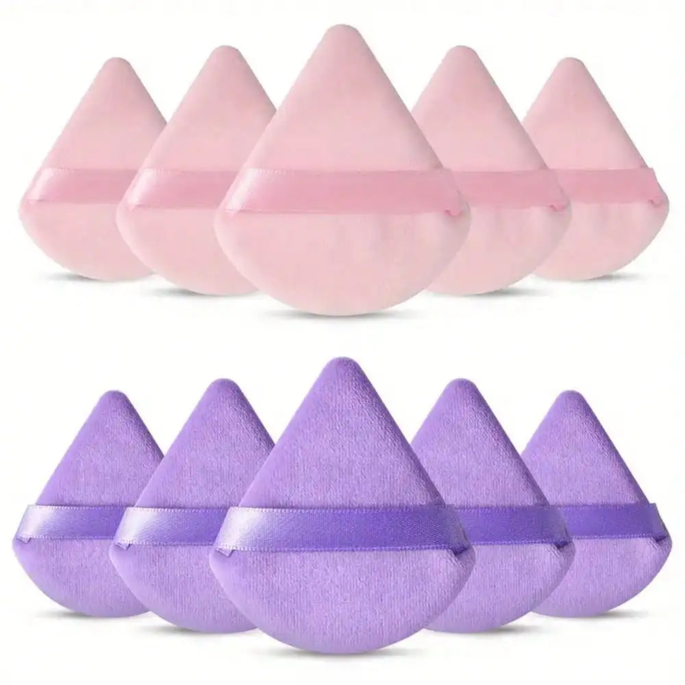 10 Pcs Triangle Velvet Powder Puff Pizza Flours Mini Face Makeup Sponge Cosmetics Washable Lightweight Makeup Tool