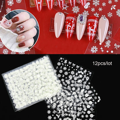 30Sheet/Set Christmas Nail Stickers 3D White Self Adhesive Snowflake Nail Sliders DIY Children New Year Stickers for Nails