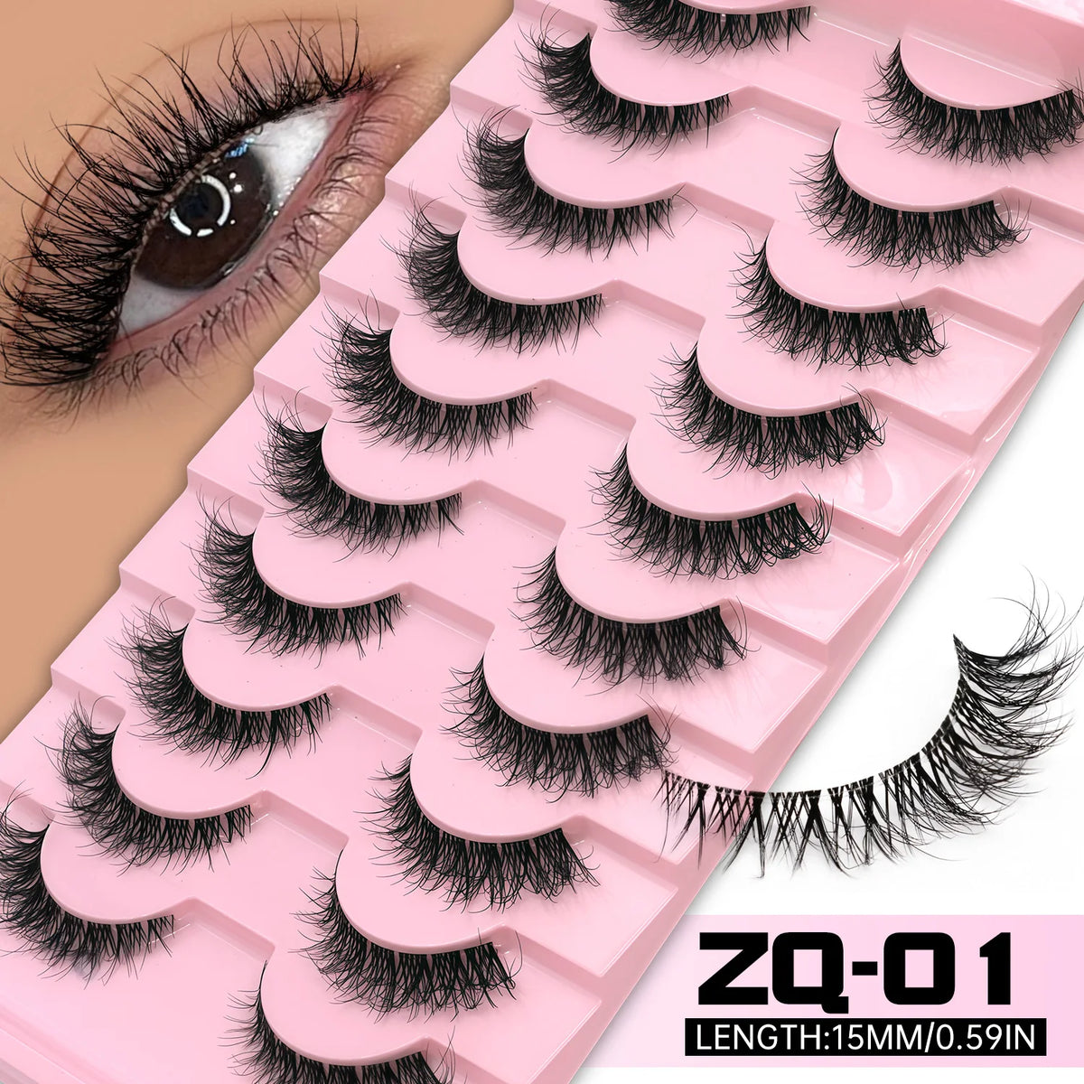 LASVIREY Cat Eye Lashes Natural Fluffy False Eyelashes Soft Wispy Natural Long Faux Mink Lashes Clear Band Lashes Extension