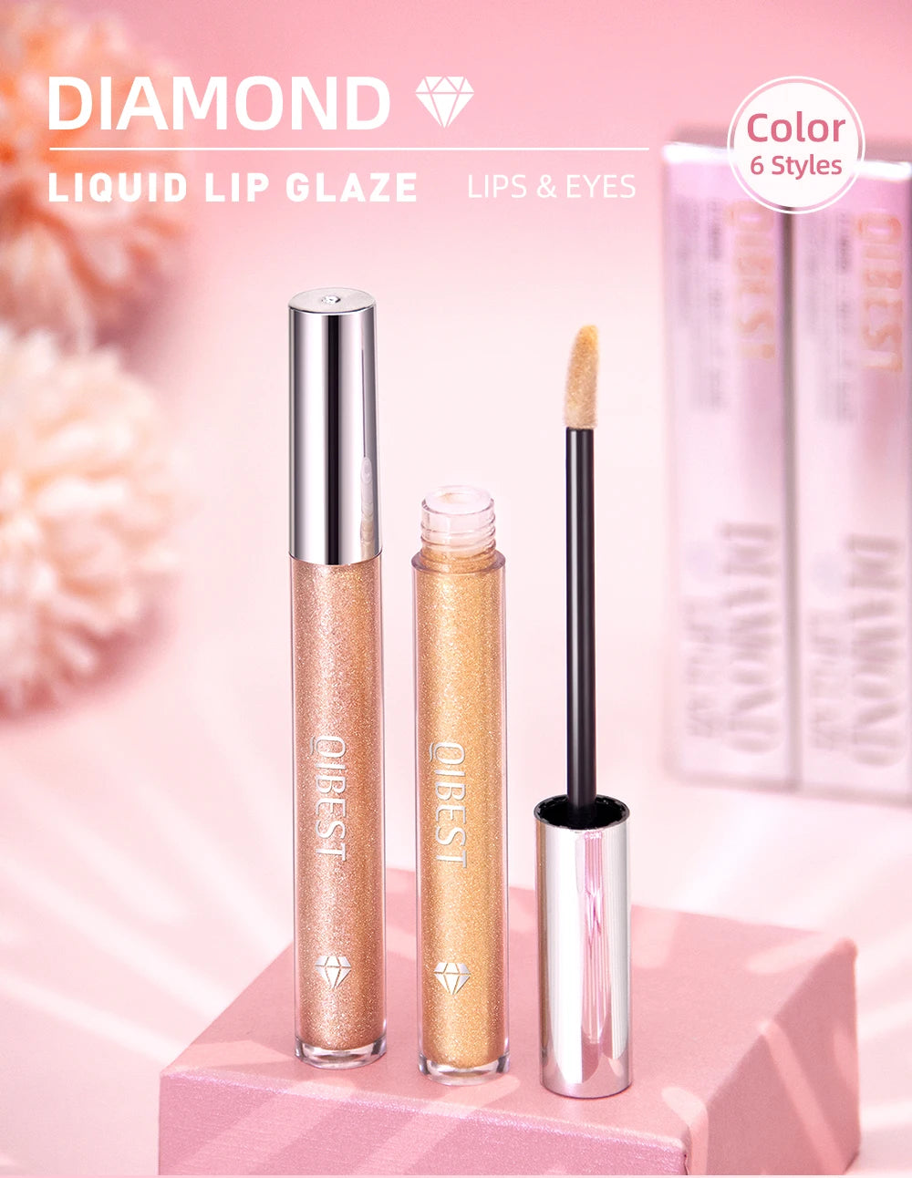 Diamond Glitter Liquid Lipstick Waterproof Long Lasting Pearl Shiny Lip Gloss Metal Charming Lip Glaze Tint Makeup For Women