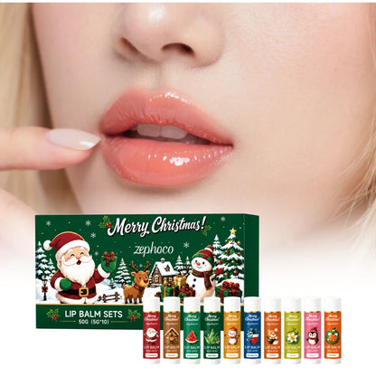 Christmas Lip Balm Set 10Pcs Multiple Flavors Moisturizing Nourishing Dry Lip Care Portable Holiday Gift Lip Balms