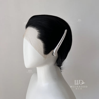 Black Short Hair Wig for Man with A Slicked-back Hairstyle Cosplay 13*4 HD Synthetic Lace Front Wig Short Wigs Frontal Peluca