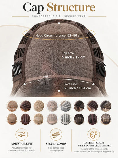 MONO Glueless Bob Wig for Women Ash Brown Highlight Synthetic Hair Middle Part Natural Scalp Lightweight Breathable