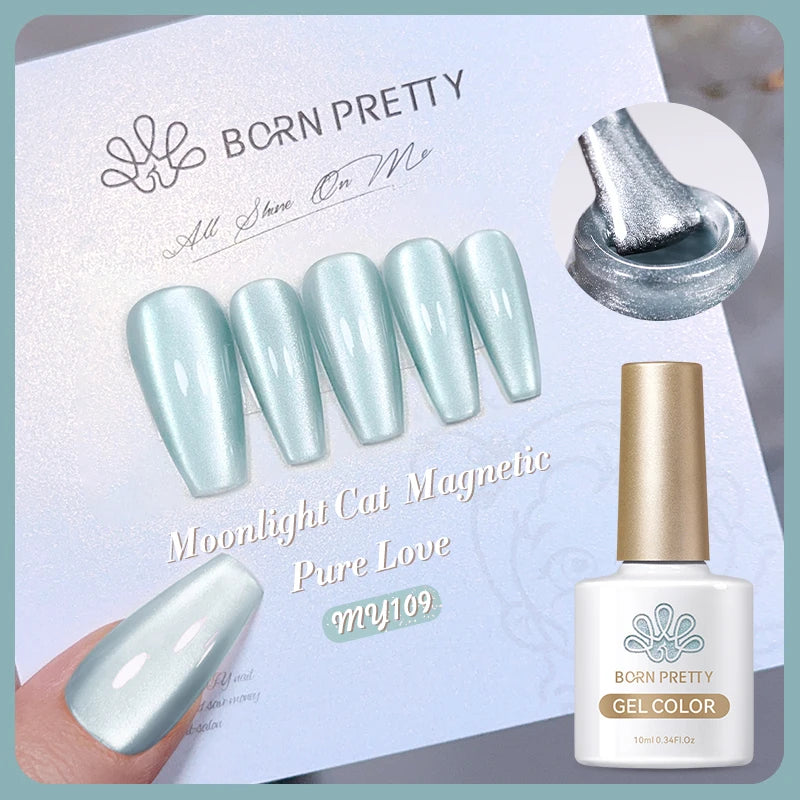 BORN PRETTY 10ml Rainbow Glass Cat Magnetic Nail Gel Polish Sparkling Double Light Reflective Glitter Colorful Laser Varnish