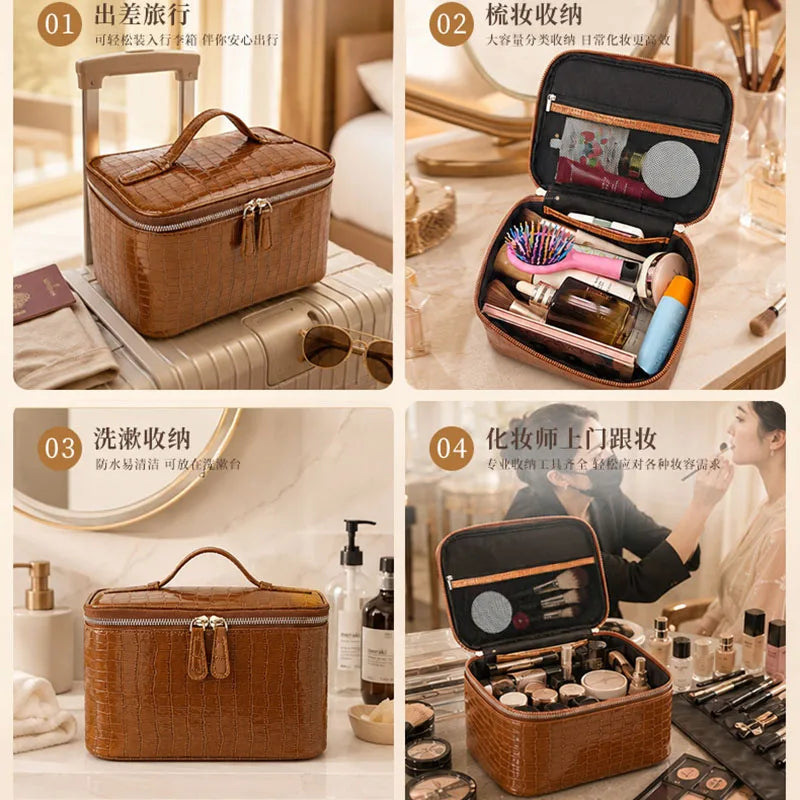 Embossed Makeup Bag Large Capacity Waterproof Travel Toiletry Bag Fashion Portable Women Cosmetic Storage Organizer
