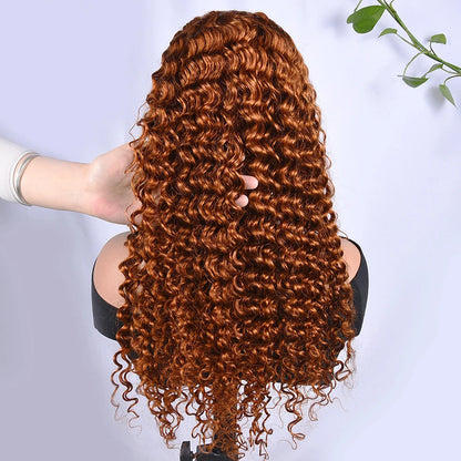T1B/Orange Deep Wave Lace Closure Wig For Women Ombre Orange Lace Closure Human Hair Wigs With Baby Hair Remy Preplucked HairUGo