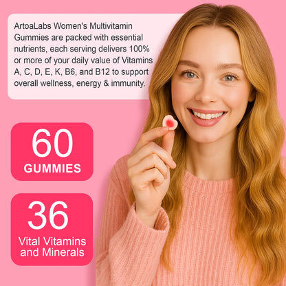 Women's Multivitamin Gummies, 36‑in‑1 Vitamins Minerals with Biotin & Zinc for Skin Hair Nails, Energy Bone & Immune, 60 Count